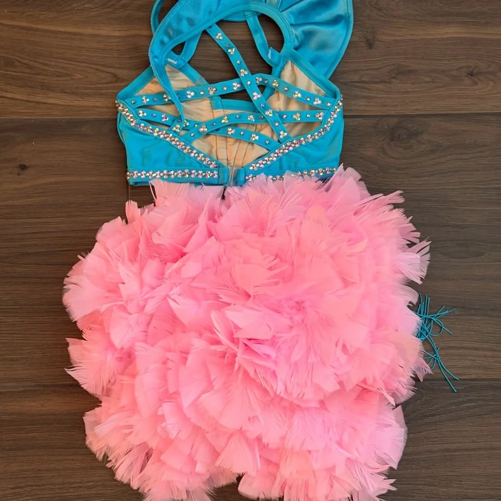 Turquoise and Pink Feathered Kids Costume Set